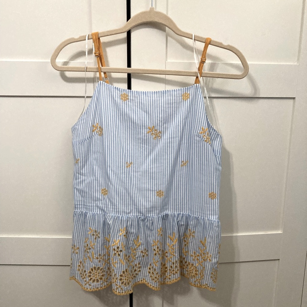 Alya Size Medium Zip-Up Tanktop, Blue/White/Yellow